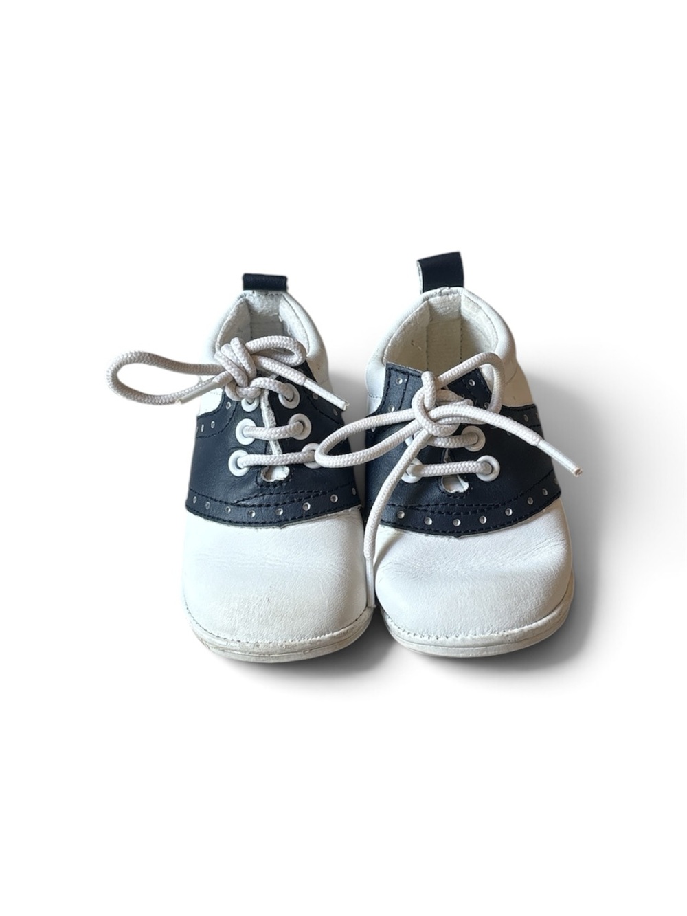 Angel White and Navy Baby Lace-Up Shoes